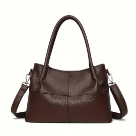 Black Lychee Pattern Women's Handbag, Dual-Use Tote and Crossbody Bag for Mom with Large Capacity & Multiple Compartments