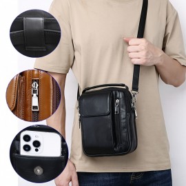 Men'S Genuine Leather Crossbody Bag - Adjustable Strap, Multiple Compartments, Zipper Closure, Black & Brown Options, Perfect for Everyday Use, Secure Travel Bag |