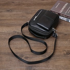 Genuine Leather Men'S Crossbody Bag with Adjustable Strap - Sleek Black Shoulder Bag for Travel, Commuting & Daily Use, Secure Buckle Closure, Perfect Christmas Gift, Travel Bag, Minimalist Design, Durable Construction