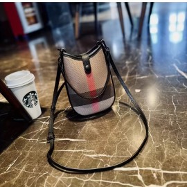 New Genuine Leather Crossbody Bag - Plaid Checkered Design, Detachable Strap & Snap Closure, Large Phone Compartment, Casual Chic Style in Caramel & Black for Everyday Use