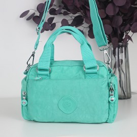 BO Women's Korean- Inspired Multi-Pocket Crossbody Bag - Lightweight Nylon Messenger Purse with Adjustable Wide Strap, Golden-Tone Hardware & Korean Brand Logo-Like Emblem, Mustard Yellow/Dark Blue/ Grey/Navy, School, Travel,