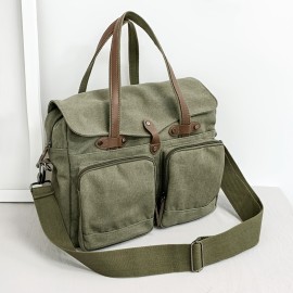 Large Capacity Canvas Multi Pockets Retro Casual Flip Handheld Bag, Fashionable Men's One Shoulder Tote Bag & Durable Backpack for Short-term Travel and Camping